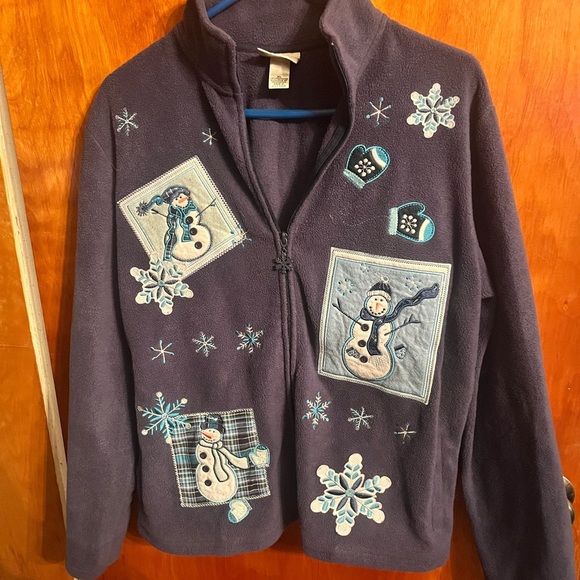 Christmas Snowman Fleece Essential by Maggie Size Large Christmas Sweater Blue - Picture 3 of 4